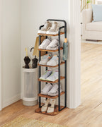 Hzuaneri Vertical Shoe Rack, 6-Tier Shoe Shelves, Wooden Shoe Organizer for Closet, Entryway, Rustic Brown and Black
