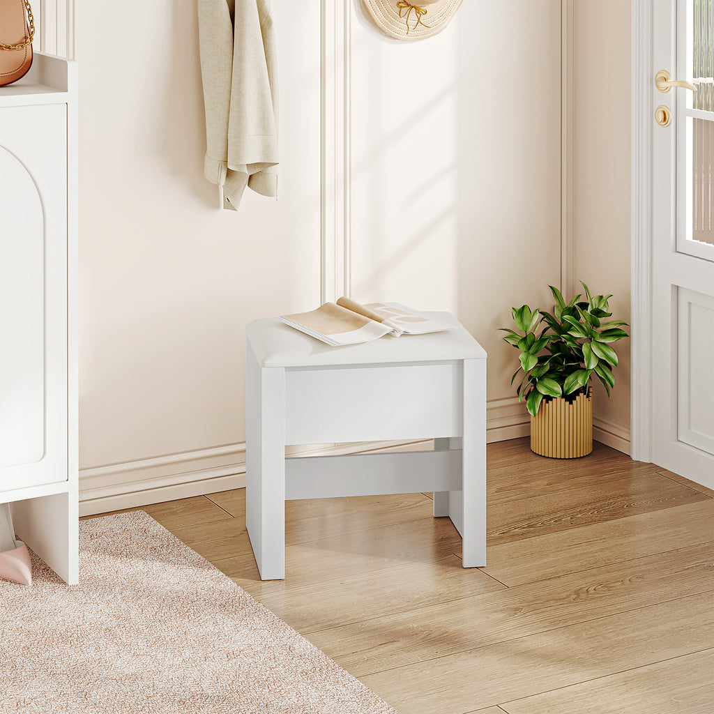 HEXCELEN Vanity Stool, Padded Seating Stool, Makeup Stool with Non-Slip Foot Pads, Suitable for Dressing Room, Bedroom, Entrance Area, 30 x 40 x 44 cm, White，004103X