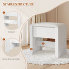 HEXCELEN Vanity Stool, Padded Seating Stool, Makeup Stool with Non-Slip Foot Pads, Suitable for Dressing Room, Bedroom, Entrance Area, 30 x 40 x 44 cm, White，004103X