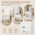 HEXCELEN Vanity Stool, Padded Seating Stool, Makeup Stool with Non-Slip Foot Pads, Suitable for Dressing Room, Bedroom, Entrance Area, 30 x 40 x 44 cm, White，004103X