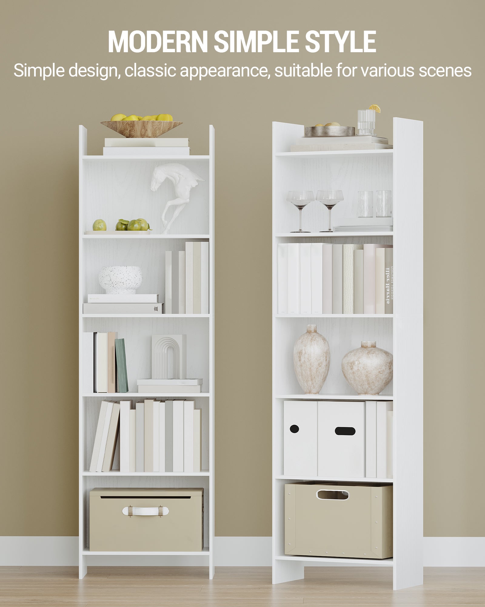 Hzuaneri 6-Cube Room Divider Bookcase, 24 x 48 x 170 cm Open Shelf for Living Room, Study, Office, White