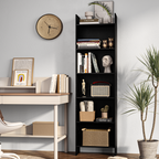 Hzuaneri Bookcase, 6 tier Bookshelf, White Bookcases Free Standing with Shelf Unit, Home Decor Furniture for Living Room, Home Office, Bedroom, Study, 24 x 48 x 170 cm, Black 01104XBC