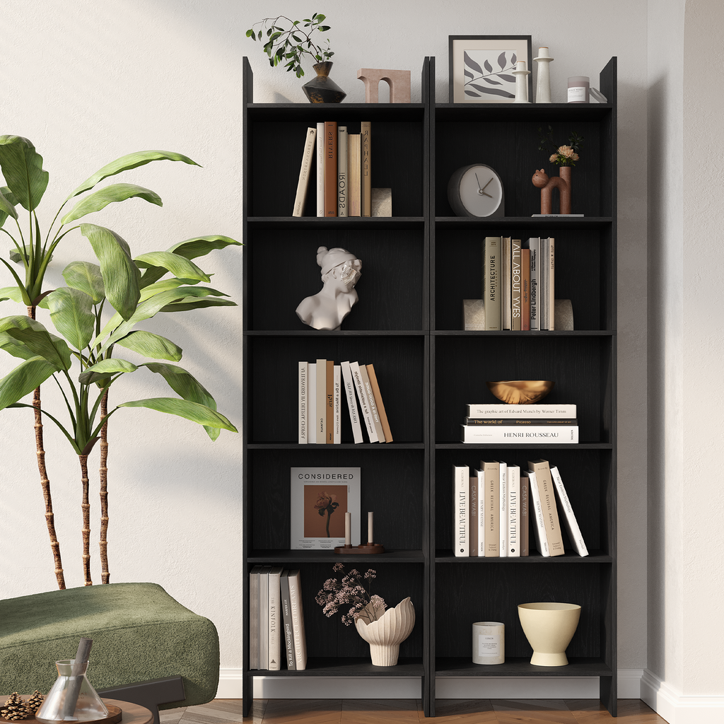 Hzuaneri Bookcase, 6 tier Bookshelf, White Bookcases Free Standing with Shelf Unit, Home Decor Furniture for Living Room, Home Office, Bedroom, Study, 24 x 48 x 170 cm, Black 01104XBC