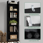 Hzuaneri Bookcase, 6 tier Bookshelf, White Bookcases Free Standing with Shelf Unit, Home Decor Furniture for Living Room, Home Office, Bedroom, Study, 24 x 48 x 170 cm, Black 01104XBC