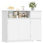 HEXCELEN Sideboard, Kitchen Cabinet, Storage Cabinet with Rolling Cart, Drawers and Adjustable Shelves for Dining Room, Kitchen and Living Room, Modern, 35 x 100 x 80 cm, White，0121203X