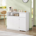 HEXCELEN Sideboard, Kitchen Cabinet, Storage Cabinet with Rolling Cart, Drawers and Adjustable Shelves for Dining Room, Kitchen and Living Room, Modern, 35 x 100 x 80 cm, White，0121203X
