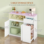 HEXCELEN Sideboard, Kitchen Cabinet, Storage Cabinet with Rolling Cart, Drawers and Adjustable Shelves for Dining Room, Kitchen and Living Room, Modern, 35 x 100 x 80 cm, White，0121203X