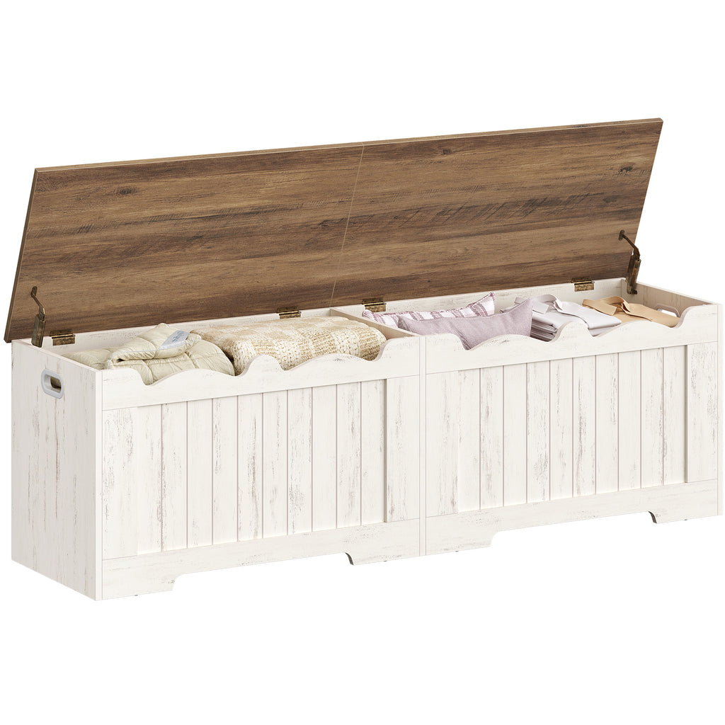 Hzuaneri 59" Storage Chest, Storage Bench Trunk with 2 Hinges, Wooden Box, Lift-Top Chest Organizer, Shoe Bench for Entryway, Bedroom, Living Room, Rustic White SB01514X