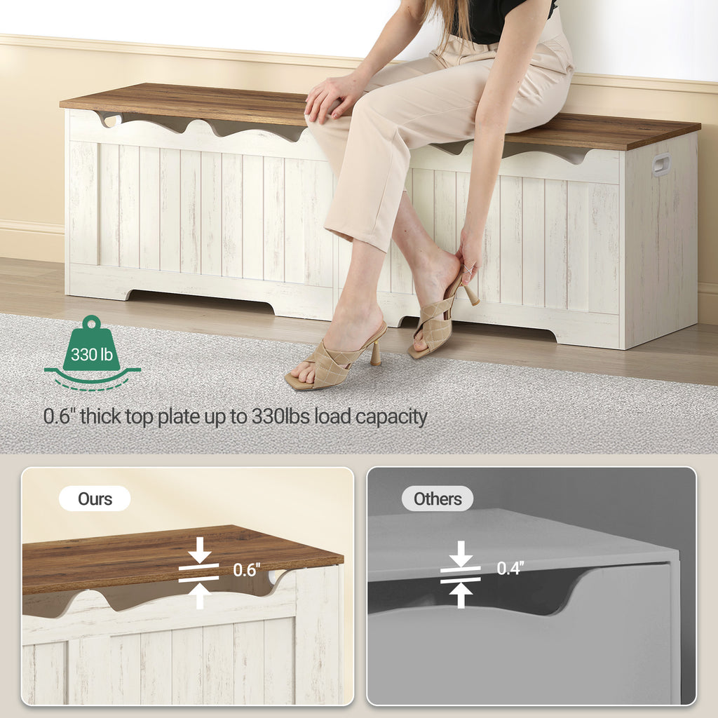 Hzuaneri 59" Storage Chest, Storage Bench Trunk with 2 Hinges, Wooden Box, Lift-Top Chest Organizer, Shoe Bench for Entryway, Bedroom, Living Room, Rustic White SB01514X