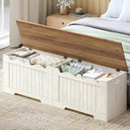 Hzuaneri 59" Storage Chest, Storage Bench Trunk with 2 Hinges, Wooden Box, Lift-Top Chest Organizer, Shoe Bench for Entryway, Bedroom, Living Room, Rustic White SB01514X
