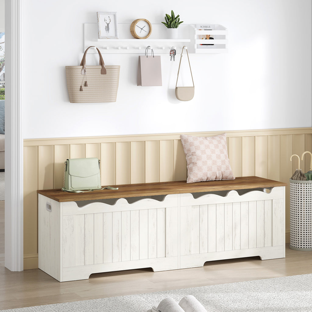 Hzuaneri 59" Storage Chest, Storage Bench Trunk with 2 Hinges, Wooden Box, Lift-Top Chest Organizer, Shoe Bench for Entryway, Bedroom, Living Room, Rustic White SB01514X