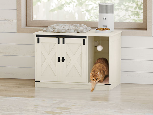 Hzuaneri Cat Cabinet, Cat Litter Box, Cat Toilet Cabinet, Hidden Cat Litter Box Cabinet Furniture, Vintage Brown-White