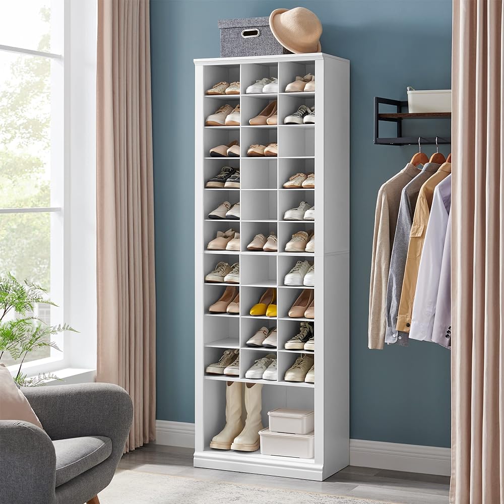 Hzuaneri 11-Tier Shoe Storage Cabinet, Wooden Shoe Rack with 30 Cubbies, Tall Freestanding Shoe Organizer for 30-33 Pairs, Easy Assembly Shoe Cabinet for Closet, Entryway, Living Room
