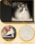 Cat Litter Box Enclosure 39.4" with Storage, Wooden Cabinet with Sisal Mat for Living Room, Black and Gold
