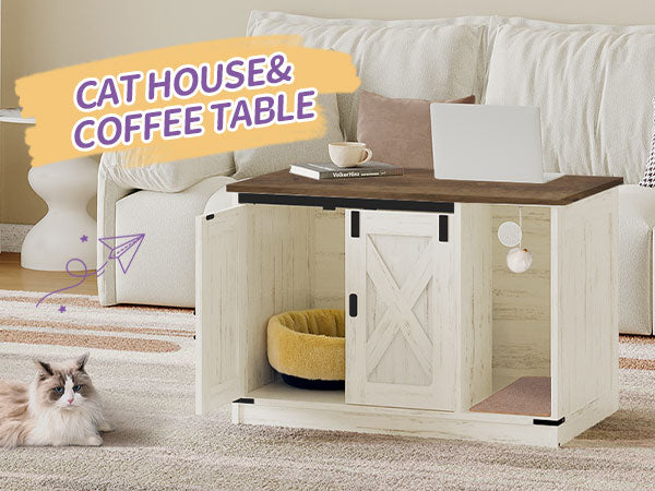 Hzuaneri Cat Cabinet, Cat Litter Box, Cat Toilet Cabinet, Hidden Cat Litter Box Cabinet Furniture, Vintage Brown-White