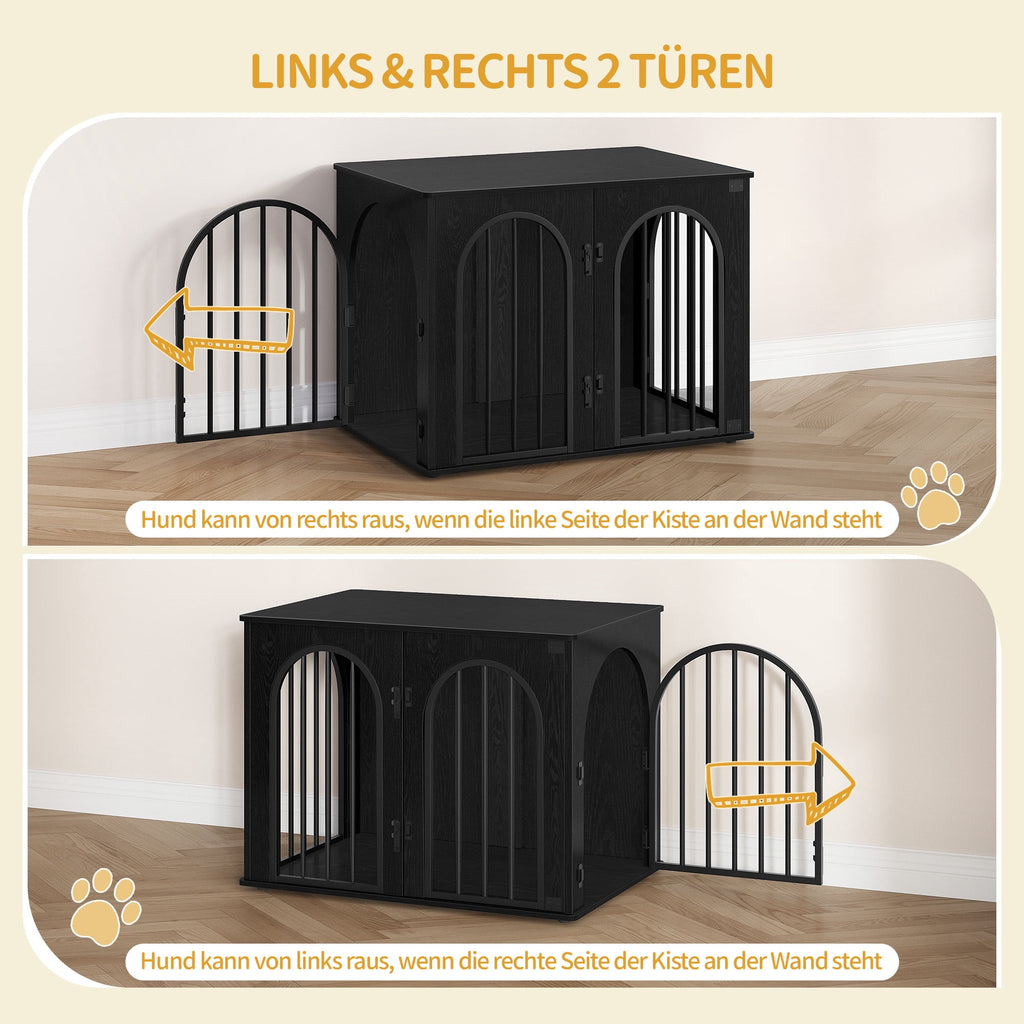 Hzuaneri Wooden Dog Crate Furniture, 31.5" Indoor Dog Kennel with Cushion, Dog Cage for Small Medium Dogs, Decorative Pet House Side End Table, Chew-Resistant, Black