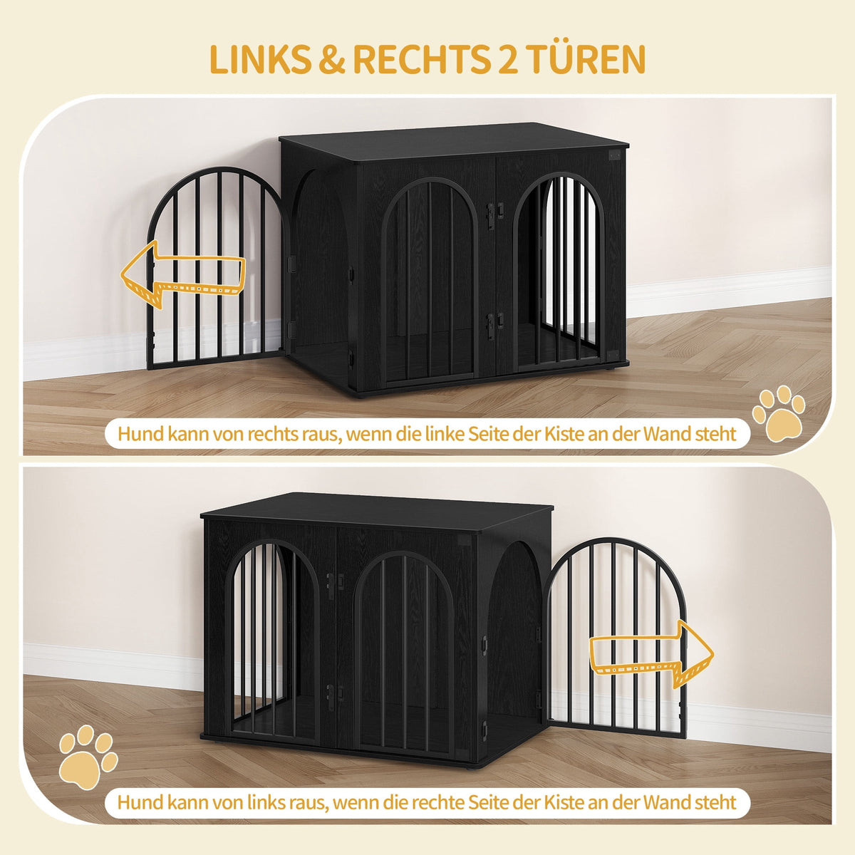 Hzuaneri Wooden Dog Crate Furniture, 31.5" Indoor Dog Kennel with Cushion, Dog Cage for Small Medium Dogs, Decorative Pet House Side End Table, Chew-Resistant, Black