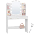 HEXCELEN Dressing Table with Oval Mirror, Vanity Table, Drawers with Open Compartments, for Bedroom and Dressing Room, 40 × 90 × 144 cm White，090103X