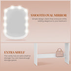 HEXCELEN Dressing Table with Oval Mirror, Vanity Table, Drawers with Open Compartments, for Bedroom and Dressing Room, 40 × 90 × 144 cm White，090103X