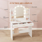 HEXCELEN Dressing Table with Oval Mirror, Vanity Table, Drawers with Open Compartments, for Bedroom and Dressing Room, 40 × 90 × 144 cm White，090103X