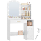 HEXCELEN dressing table with oval mirror, vanity table, dressing table with drawers, storage cabinet and open compartments, white，090203X