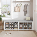 Shoe Storage Bench with Cushion, Entryway Storage Bench with 18 Cubbies, 59" Widened Organizer Cabinet, Long Cubby Rack for Living Room, Bedroom, Entryway, White