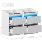 HEXCELEN Nightstand Set of 2 with LED Lights & Charging Station, 2 Drawers, USB Ports & Outlets, White
