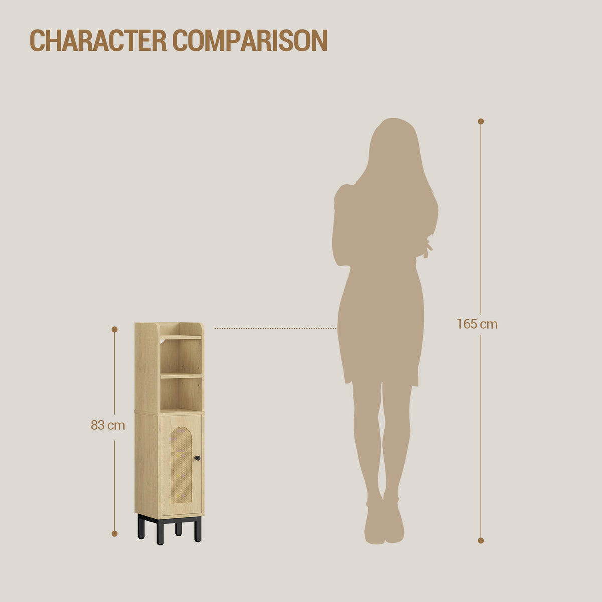 Hzuaneri Bathroom Cabinet, Bathroom Furniture, Narrow Cabinet, Adjustable Shelves, Space Saving, Easy Assembly, 20 x 20 x 83 cm, Light Oak BC08202Y