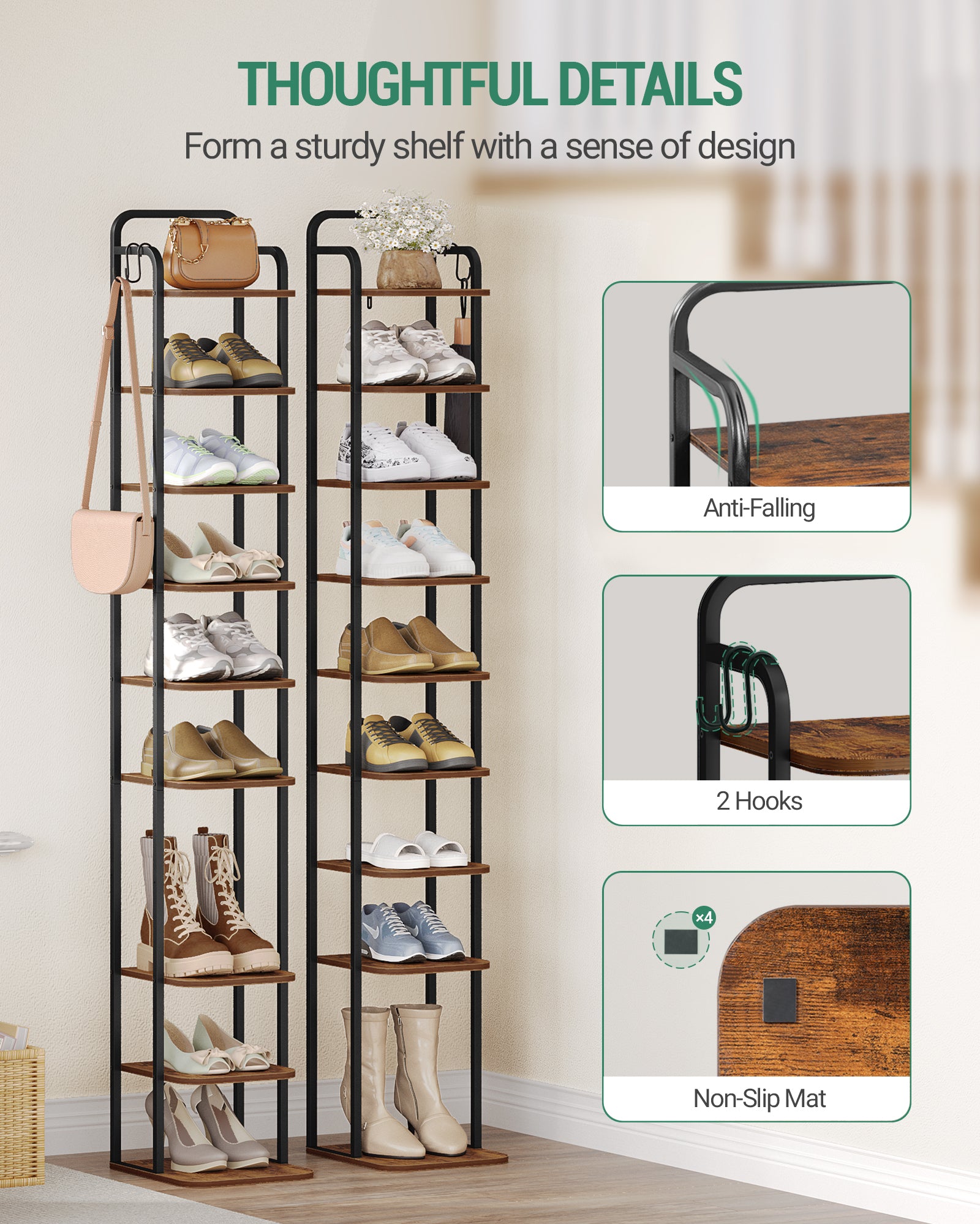 HEXCELEN  Adjustable Shoe Rack - Space-Saving Shoe Tower for Small Spaces
