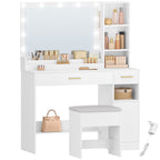 HEXCELEN Dressing Table with Stool, Large Mirror, Vanity Table with 2 Drawers, 4 Open Shelves and Cabinet, for Bedroom and Dressing Room, White,108103X