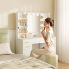 HEXCELEN dressing table with mirror, vanity, dressing table with 5 drawers, 2 drawers and 9 open compartments, hidden shelves, white,108203X