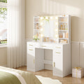 HEXCELEN dressing table with mirror, vanity, dressing table with 5 drawers, 2 drawers and 9 open compartments, hidden shelves, white,108203X