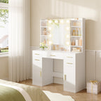 HEXCELEN dressing table with mirror, vanity, dressing table with 5 drawers, 2 drawers and 9 open compartments, hidden shelves, white,108203X