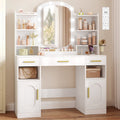 HEXCELEN dressing table with oval mirror, vanity table, hairdryer holder, dressing table with 3 drawers, 2 storage cabinets and open compartments, white,108403X