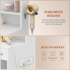 HEXCELEN dressing table with oval mirror, vanity table, hairdryer holder, dressing table with 3 drawers, 2 storage cabinets and open compartments, white,108403X