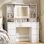 HEXCELEN Dressing Table with Removable Mirror, Vanity Table, 7 Drawers, Open Shelves, for Bedroom 40 × 108 × 148.6 cm, White,108603X