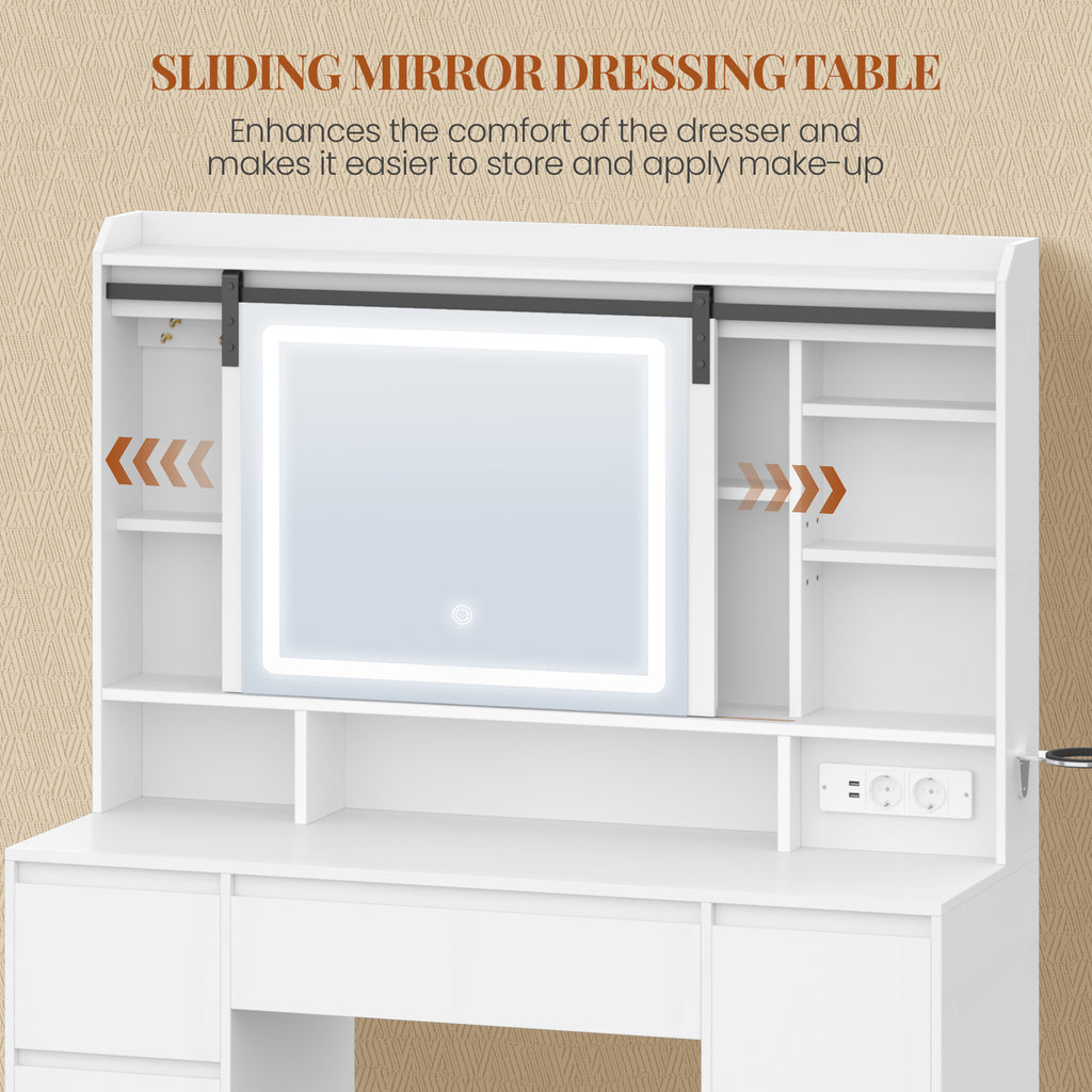 HEXCELEN Dressing Table with Removable Mirror, Vanity Table, 7 Drawers, Open Shelves, for Bedroom 40 × 108 × 148.6 cm, White,108603X