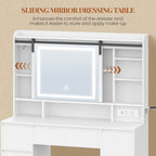 HEXCELEN Dressing Table with Removable Mirror, Vanity Table, 7 Drawers, Open Shelves, for Bedroom 40 × 108 × 148.6 cm, White,108603X