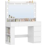 HEXCELEN 108 cm dressing table with large mirror, vanity table with 6 drawers and open side storage compartments, white,108703X