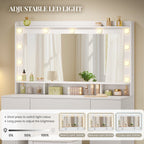 HEXCELEN 108 cm dressing table with large mirror, vanity table with 6 drawers and open side storage compartments, white,108703X