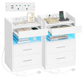 Hzuaneri Nightstand Set of 2, Side Table with Tray, Nightstand with Charging Function & LED Lighting, 2 Drawers, Modern, for Bedroom, Living Room 35 x 40 x 64 cm, White NS33603X