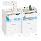 Hzuaneri Nightstand Set of 2, Side Table with Tray, Nightstand with Charging Function & LED Lighting, 2 Drawers, Modern, for Bedroom, Living Room 35 x 40 x 64 cm, White NS33603X