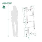 Wooden Blanket Ladder with 4 Hooks, 63.4" H 6-Tier Farmhouse Ladder Holder Organizer, for Living Room, Bedroom, Balcony - Greige