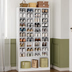 Hzuaneri 11-Tier Shoe Storage Cabinet, 37.6 in Wide Wooden Shoe Rack with 40 Cubbies, Tall Freestanding Shoe Organizer for 40-44 Pairs, Easy Assembly Shoe Cabinet for Closet, Entryway, Living Room, White