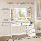 HEXCELEN dressing table, vanity table with large mirror, dressing table with 5 drawers, 5 open compartments, storage space in front of the mirror, white, 40 × 110 × 141 cm,110503W