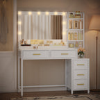HEXCELEN dressing table, vanity table with large mirror, dressing table with 5 drawers, 5 open compartments, storage space in front of the mirror, white, 40 × 110 × 141 cm,110503W
