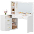 HEXCELEN Dressing Table with Large Mirror, Corner Vanity Table with 5 Drawers, Multiple Open Storage Compartments, 40 x 120 x 139 cm, White,1120103X