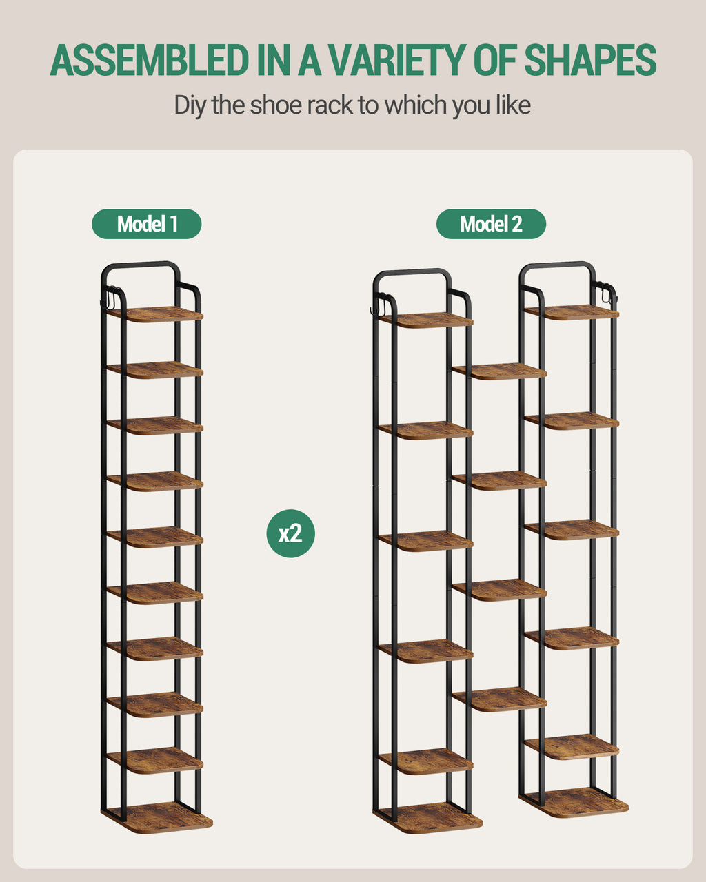 HEXCELEN  Adjustable Shoe Rack - Space-Saving Shoe Tower for Small Spaces