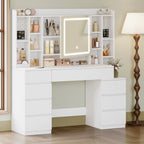 HEXCELEN 120 cm dressing table with mirror, large mirror, vanity table with 8 drawers and 11 open compartments, integrated jewelry tray, 40 × 120 × 141 cm, white,120203X
