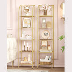Hzuaneri 5-Tier Tall Bookshelf, Arched Bookcase with Tempered Glass Shelves, Modern Arched Display Racks for Bedroom, Bathroom, Home Office, Steel Frame, Gold, 11.8"D x 13.7"W x 59"H